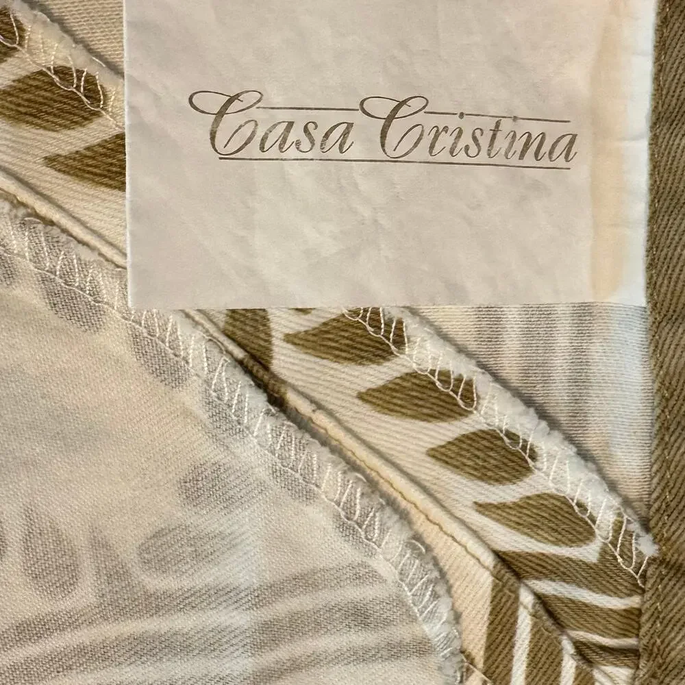 Casa Cristina Cotton Tablecloth Leaves Diamonds Tan White 66x48